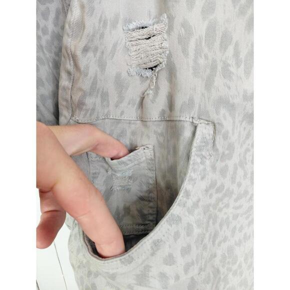 Kancan Jacket Womens Small Signature Leopard Gray Distressed Ripped Long Length - Picture 5 of 10